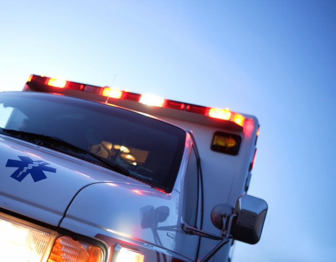 Products-Ambulance Ambulance with lights on