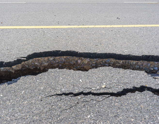 Asphalt road collapses