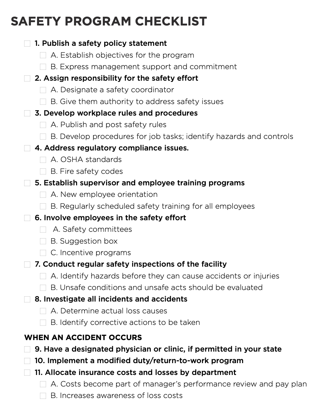 Control insurance costs with this safety program checklist - Arrowhead